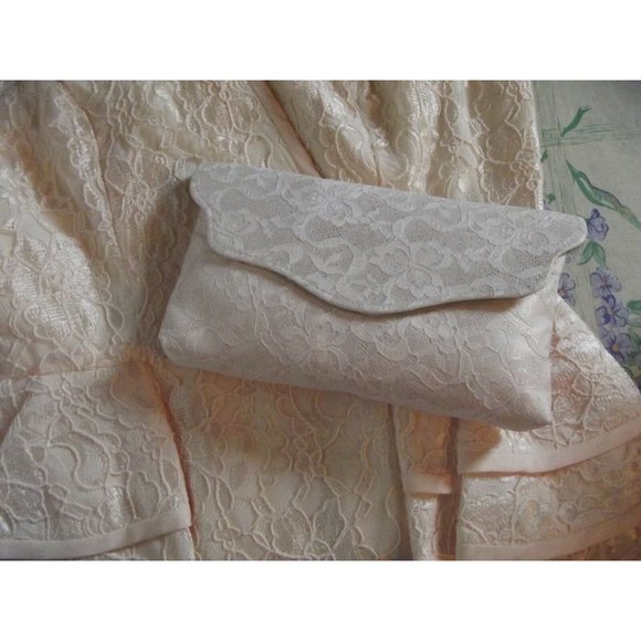 Peacocks Vintage Dyed to Match Peach Lace Chain Purse bag wedding evening clutch - Picture 4 of 6